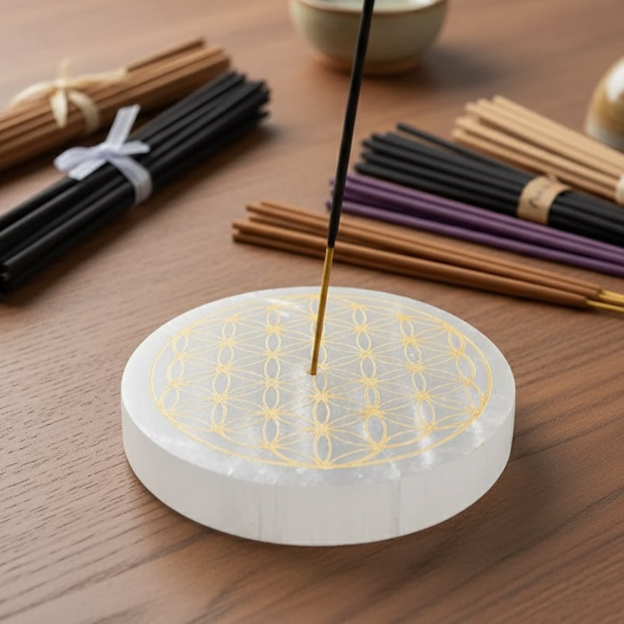 porte-encens-en-selenite-rond-fleur-de-vie-or-10-cm-boutique-esoterique-en-ligne-le-temple-d-heydines