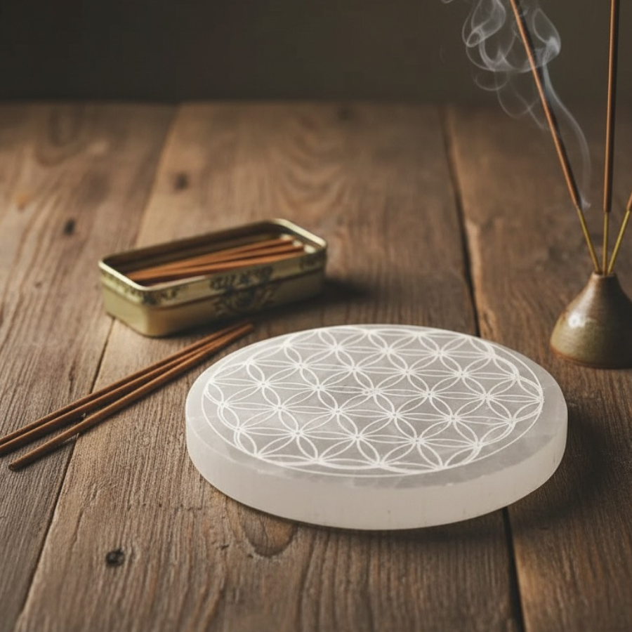 porte-encens-en-selenite-rond-fleur-de-vie-boutique-esoterique-en-ligne-le-temple-d-heydines