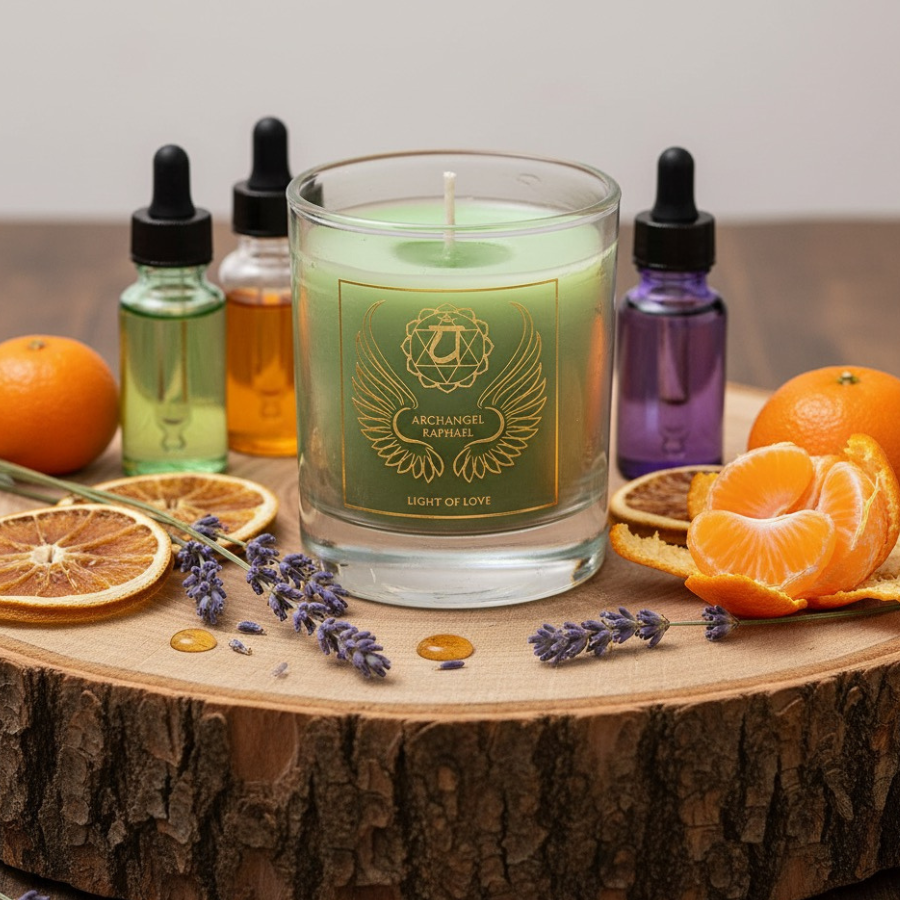 bougie-parfumee-aux-huiles-essentielles-lavande-orange-mandarine-chakra-coeur-archange-ra^hael-4e-chakra-boutique-esoterique-en-ligne-le-temple-d-heydines