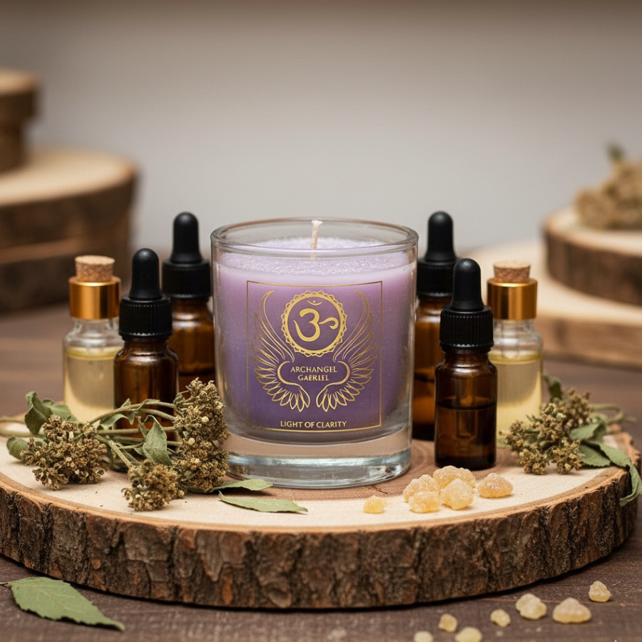 bougie-parfumee-aux-huiles-essentielles-patchouli-labdanum-encens-oliban-chakra-coronal-archange-gabriel-7e-chakra-boutique-esoterique-en-ligne-le-temple-d-heydines