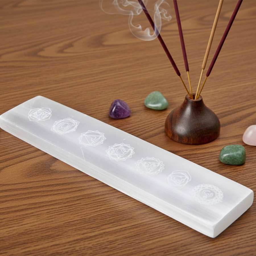 porte-encens-selenite-sept-chakras-blanc-boutique-esoterique-en-ligne-le-temple-d-heydines