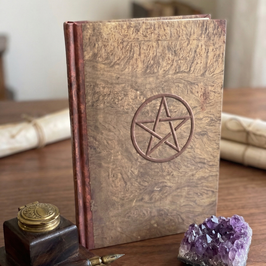 grimoire-magique-pentagramme-marron-couverture-rigide-boutique-esoterique-en-ligne-le-temple-d-heydines