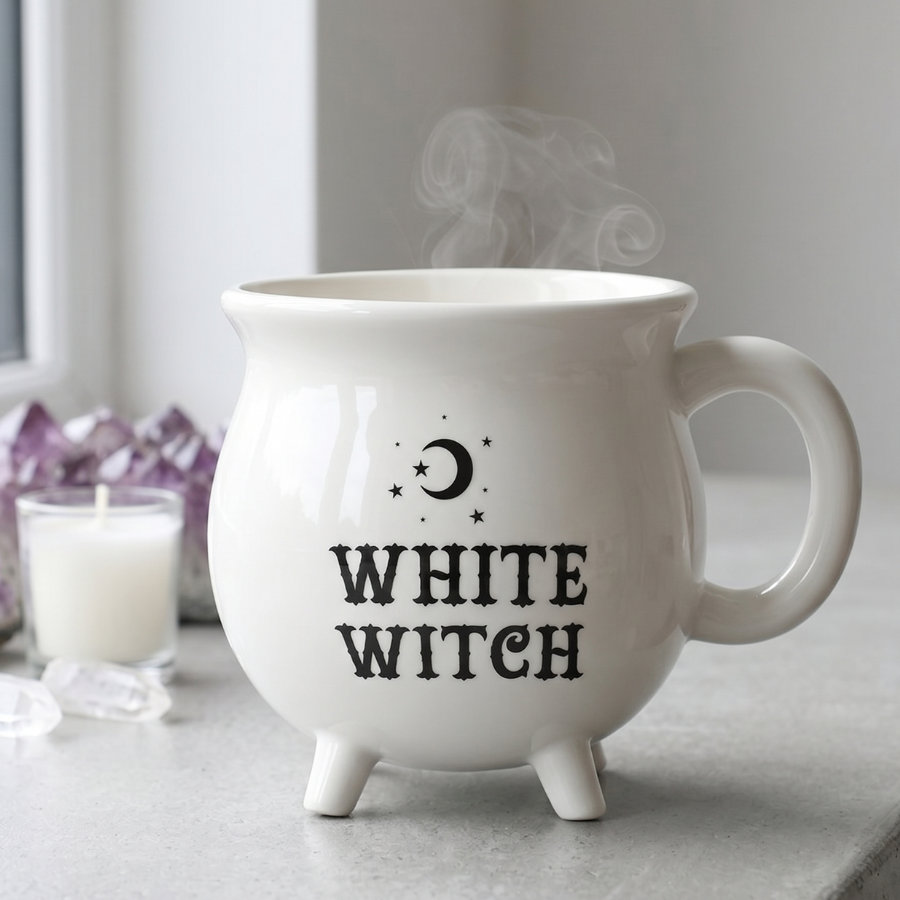 Tasse chaudron sorcière blanche White Witch en céramique