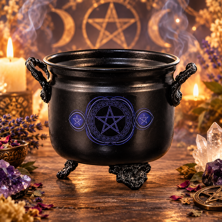 chaudron-en-fer-noir-pentacle-bleu-boutique-esoterique-en-ligne-le-temple-d-heydines