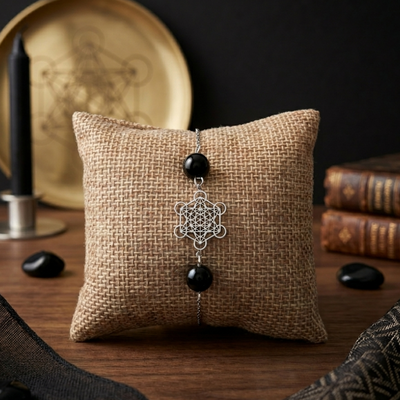 bracelet-obsidienne-noire-cube-de-metatron-protection-et-ancrage-chaine-taille-reglable-argent-boutique-esoterique-en-ligne-le-temple-d-heydines