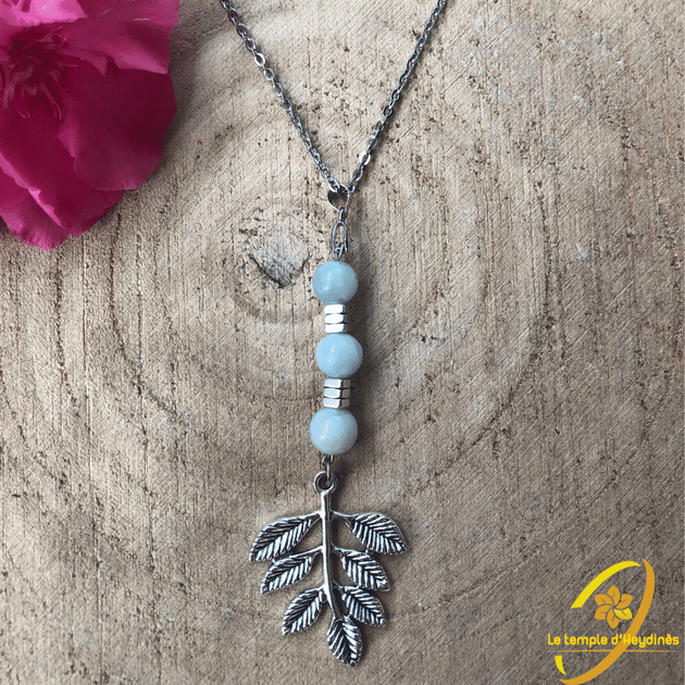 Collier Amazonite Avec Pendentif Bouteille De Parfum - Chaîne Infinie 80 Cm En Inox
