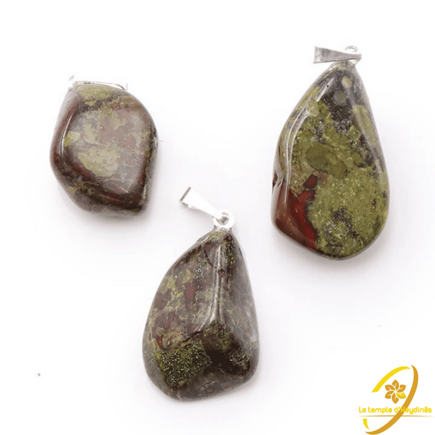 Pendentif En Jaspe Sanguin Naturel - Fermoir Or Blanc 18 Carats 925 - 1,5 Pouces - Neuf Sans Emballage