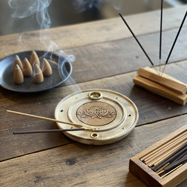 Porte-encens rond - Mini brûleur d'encens vietnamien, fait maison, en