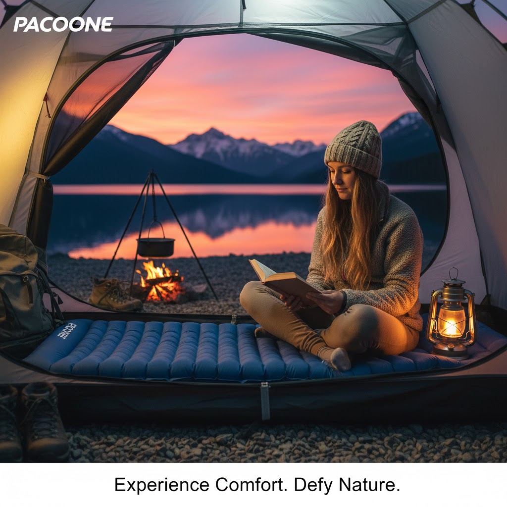 femme-lisant-tente-bivouac-confort-matelas-pacoone-montagne