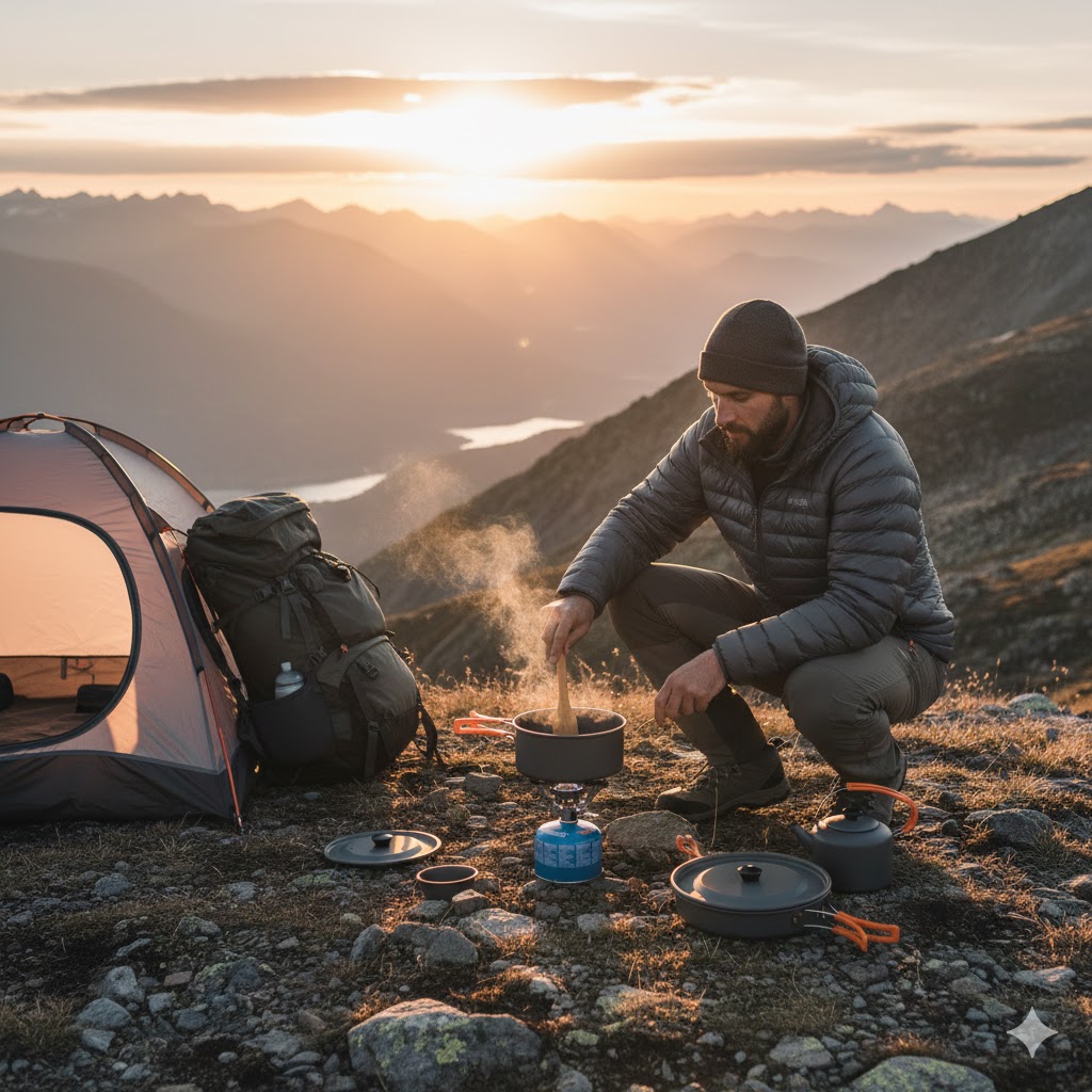 set-cuisine-camping-utilisation-rechaud-bivouac-montagne