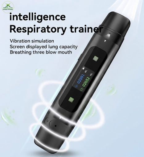 Spiromètre électronique connecté Altitude+ VISALTITUDE avec écran OLED et simulation de vibration.