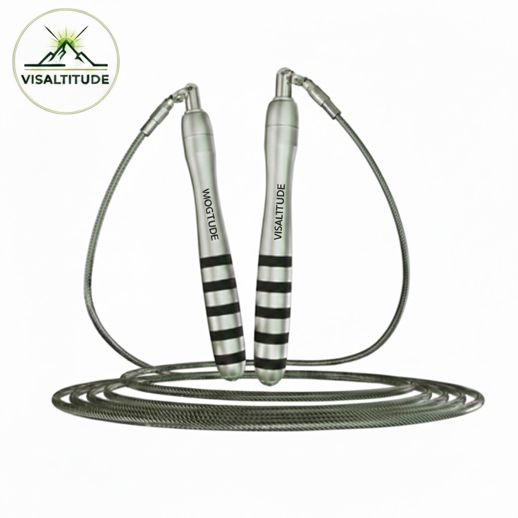 Corde à sauter Crossfit T45 Visaltitude en alliage daluminium avec logo sur fond blanc
