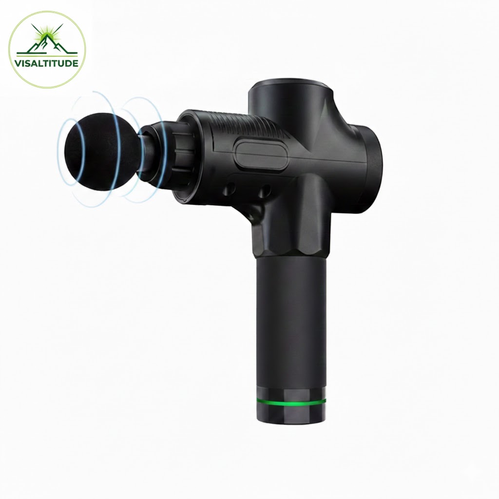 Pistolet de massage G-Pro Visaltitude noir avec logo, tête ronde et anneau lumineux LED de contrôle