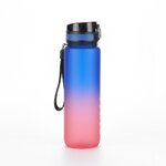 Gourde de randonnée 650ml Visaltitude en Tritan sans BPA, finition givrée avec dégradé bleu et rose et bouchon sécurisé noir, vue de face sur fond blanc