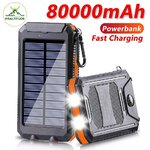 Batterie externe solaire Visaltitude 80000mAh haute capacité avec charge rapide, panneau solaire intégré, double lampe torche LED puissante et boussole de survie pour la randonnée