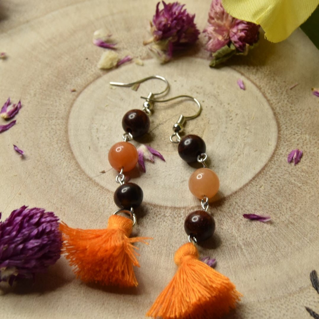 Boucles d\'oreilles - Sérénité & Optimisme - Aventurine orange & Bois de santal rouge