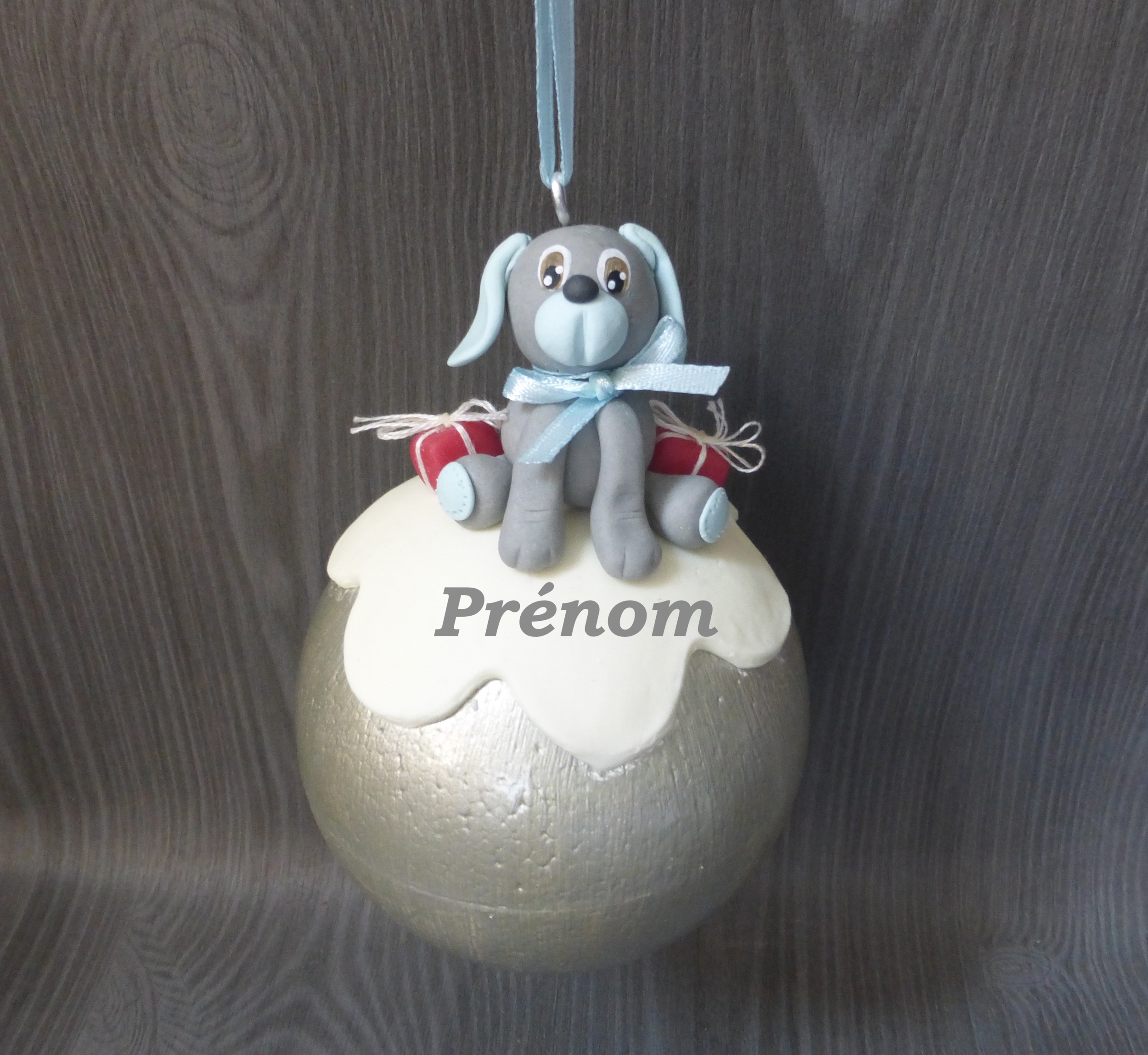 boule de Noël personnalisable avec chien gris