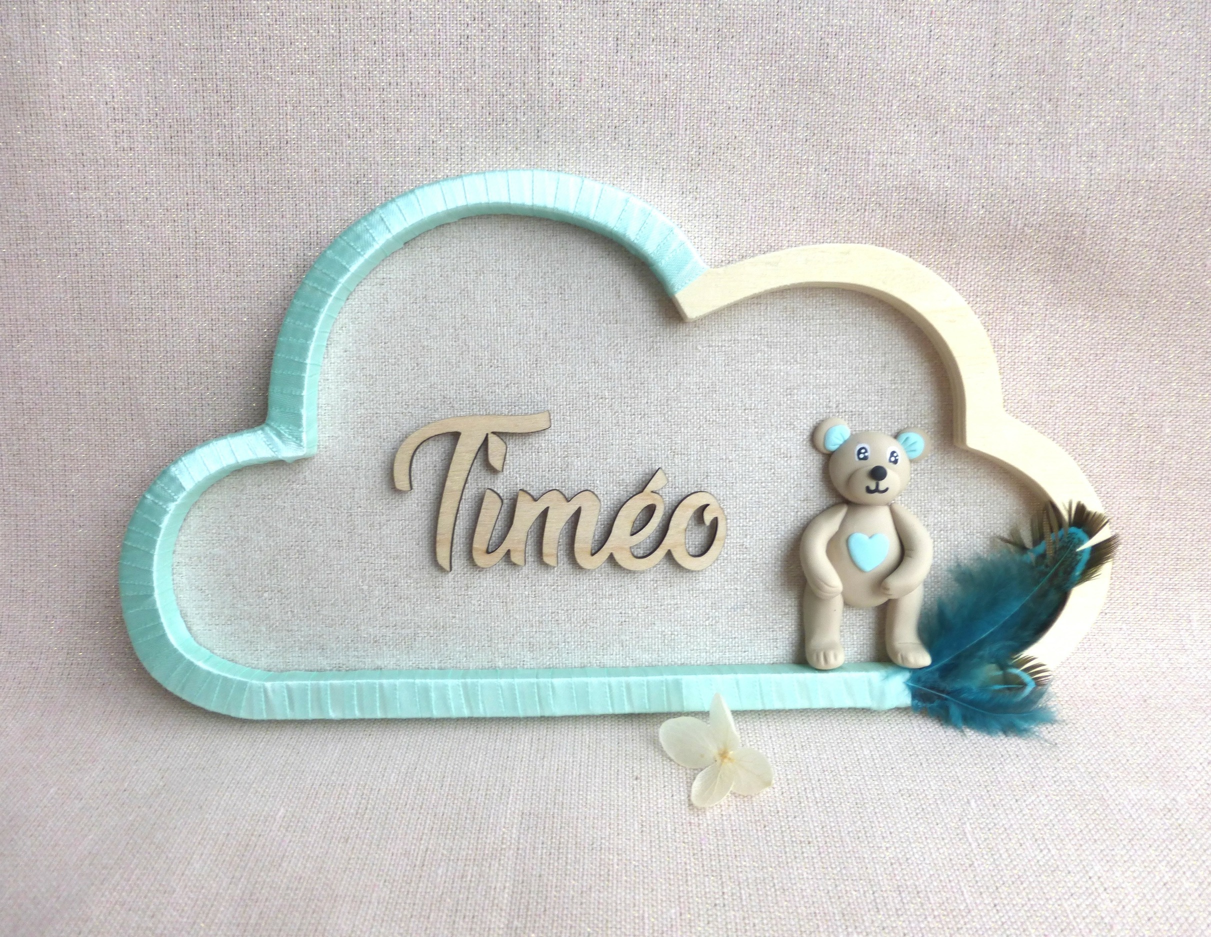 décoration chambre bébé, nuage avec prénom en bois