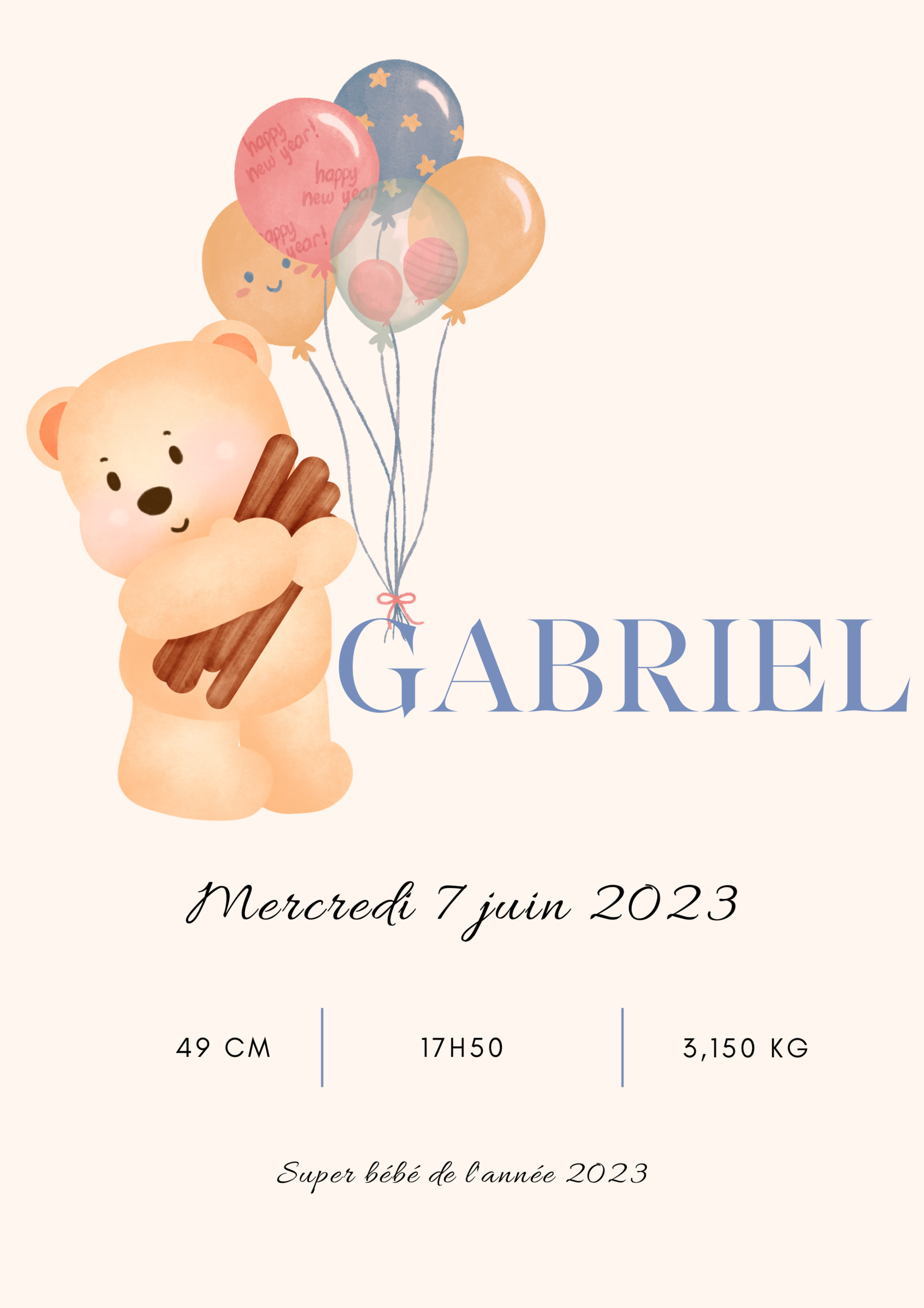 affiche-de-naissance-bébé-ours et ballon