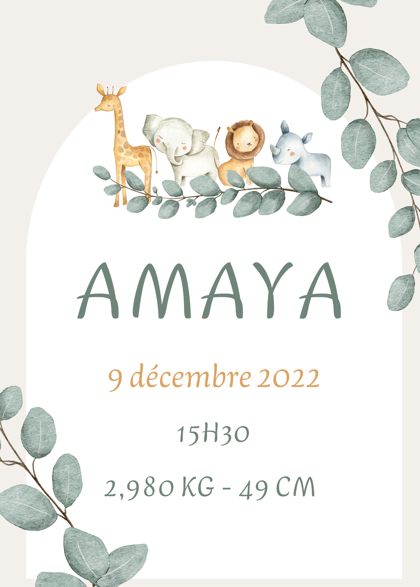 affiche de naissance aux couleurs pastel avec des animaux du safari
