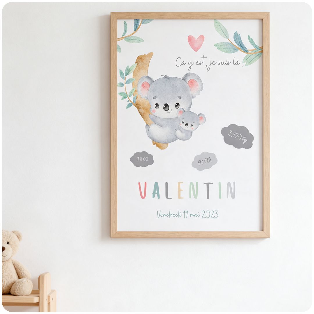 affiche-bebe-naissance- koala