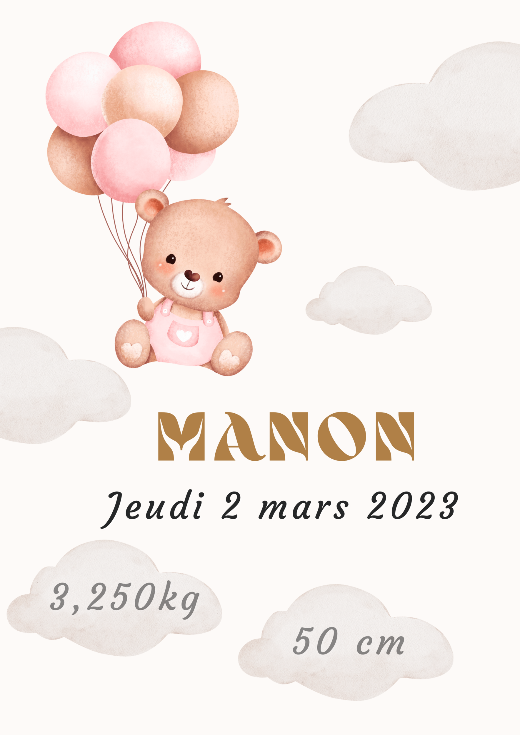 affiche naissance ours et ballons