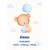 affiche de naissance avec prénom, date de naissance, heure, poids et taille du bébé. Ourson tenant un ballon dans le ciel