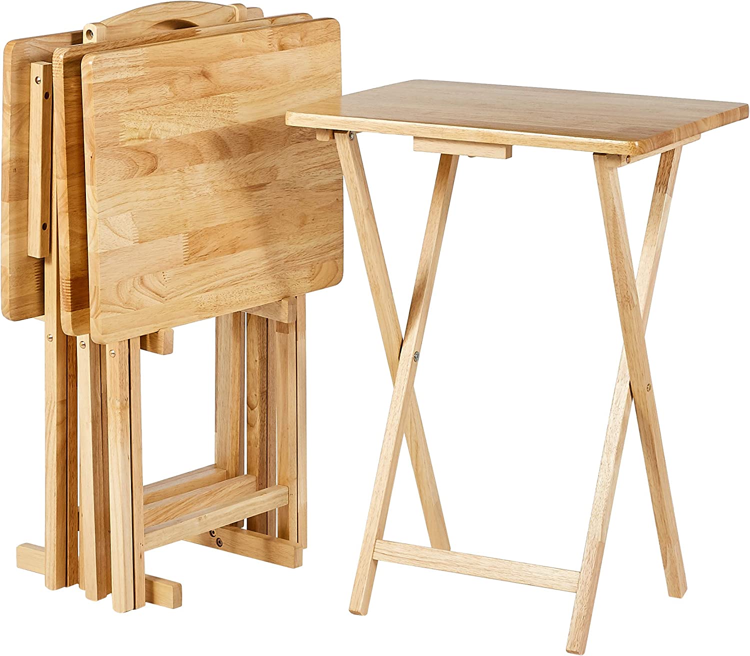 Ensemble de 4 tables plateaux pliants en bois avec support de rangement pour TV, salon, salle à manger...