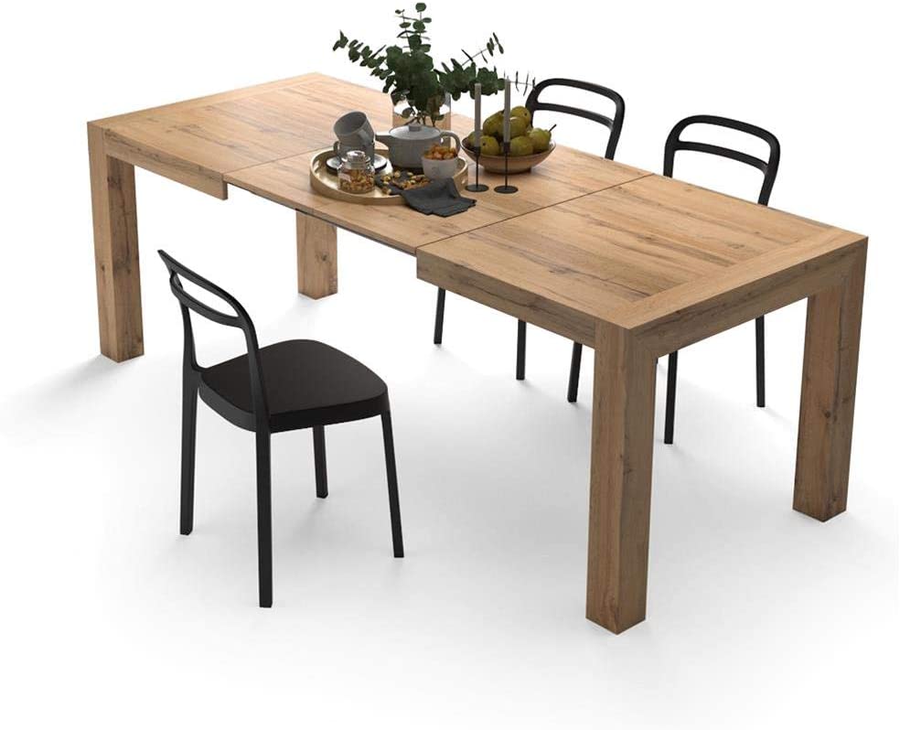 Table de cuisine extensible 8 personnes couleur chêne en bois mélaminé lacopo