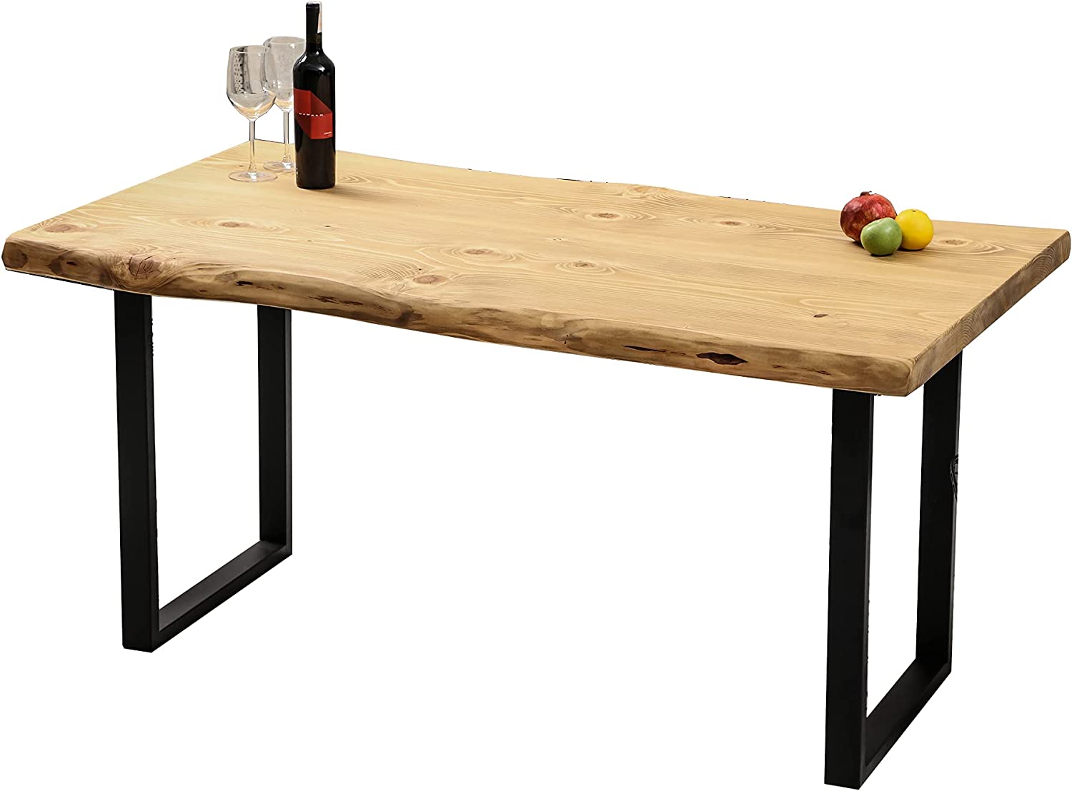Table de salle à manger 140x180 cm avec Plateau en bois massif brut d\'Epicéa et pieds en métal laqué