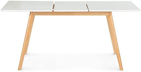 Rallonge Table à rallonge scandinave blanche 120-160 cm, extensible jusquà 8 personnes avec pieds en bois Inga