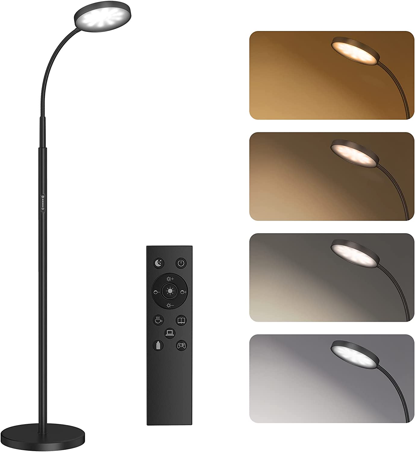Lampadaire pied LED noir avec 4 températures de couleurs et télécommande SUNMORY