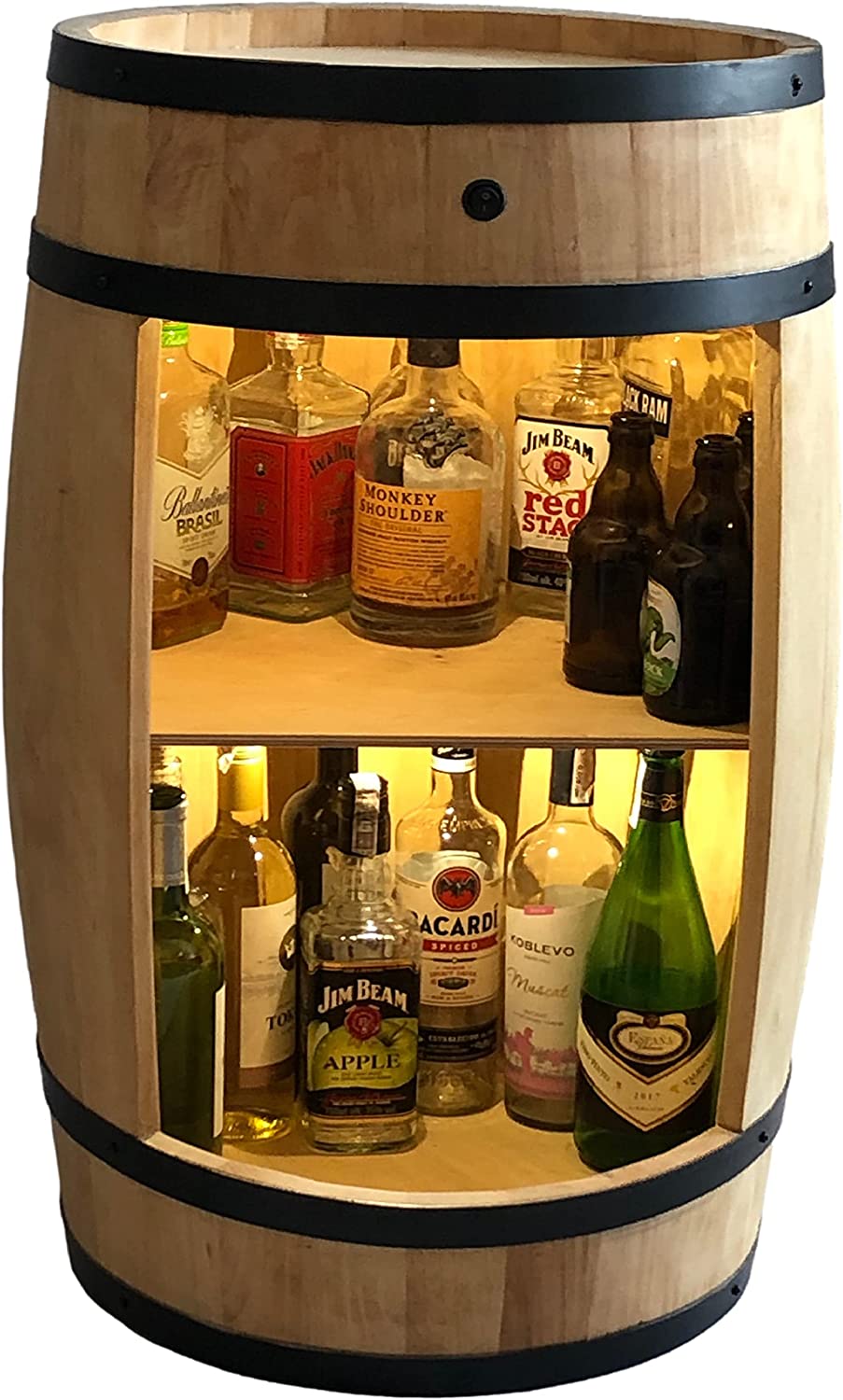 Meuble tonneau, minibar en bois, avec éclairage LED pour ranger ses bouteilles de vin Weeco