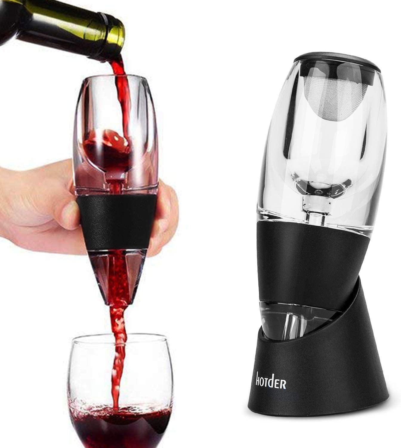 Aérateur et décanteur à vin rouge avec support noir de la marque Hotder