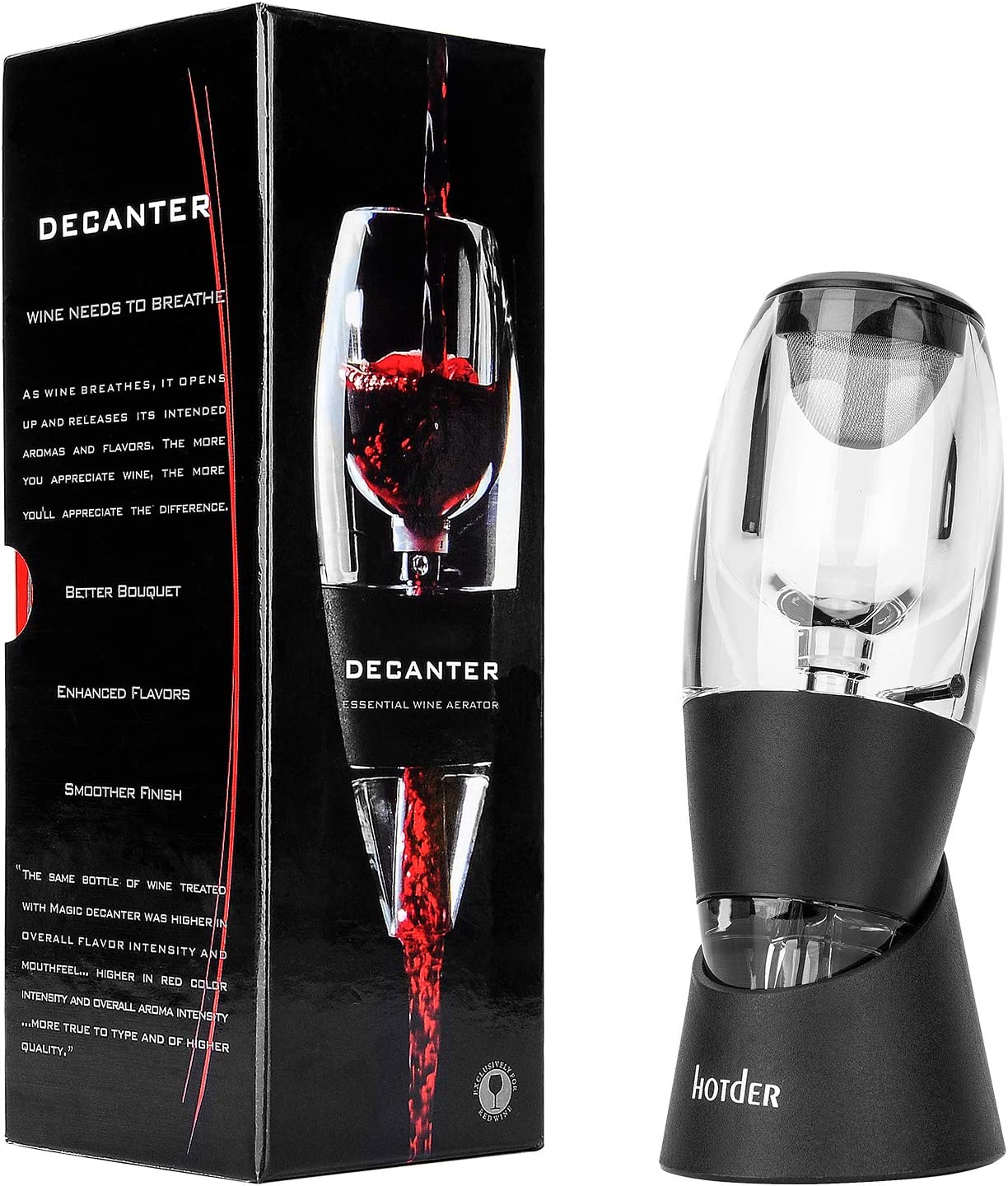Emballage Aérateur et décanteur à vin rouge avec support noir de la marque Hotder