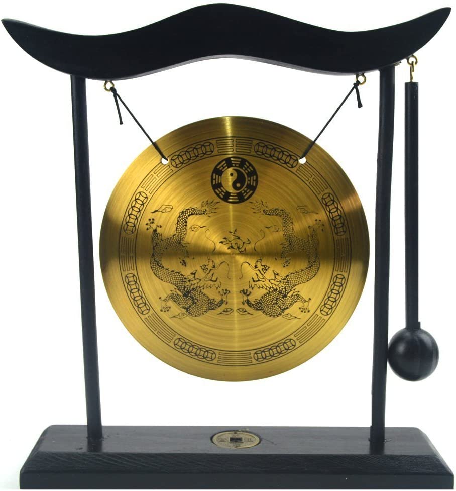 Gong de bureau en laiton doré avec support noir de la marque Juanxian