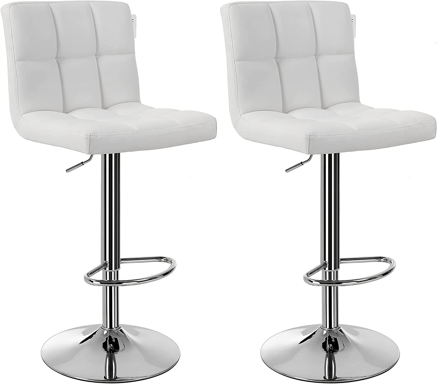 Lot de 2 chaises de bar pivotantes blanches, grises ou noires en PU avec repose-pieds en métal chromé Songmics