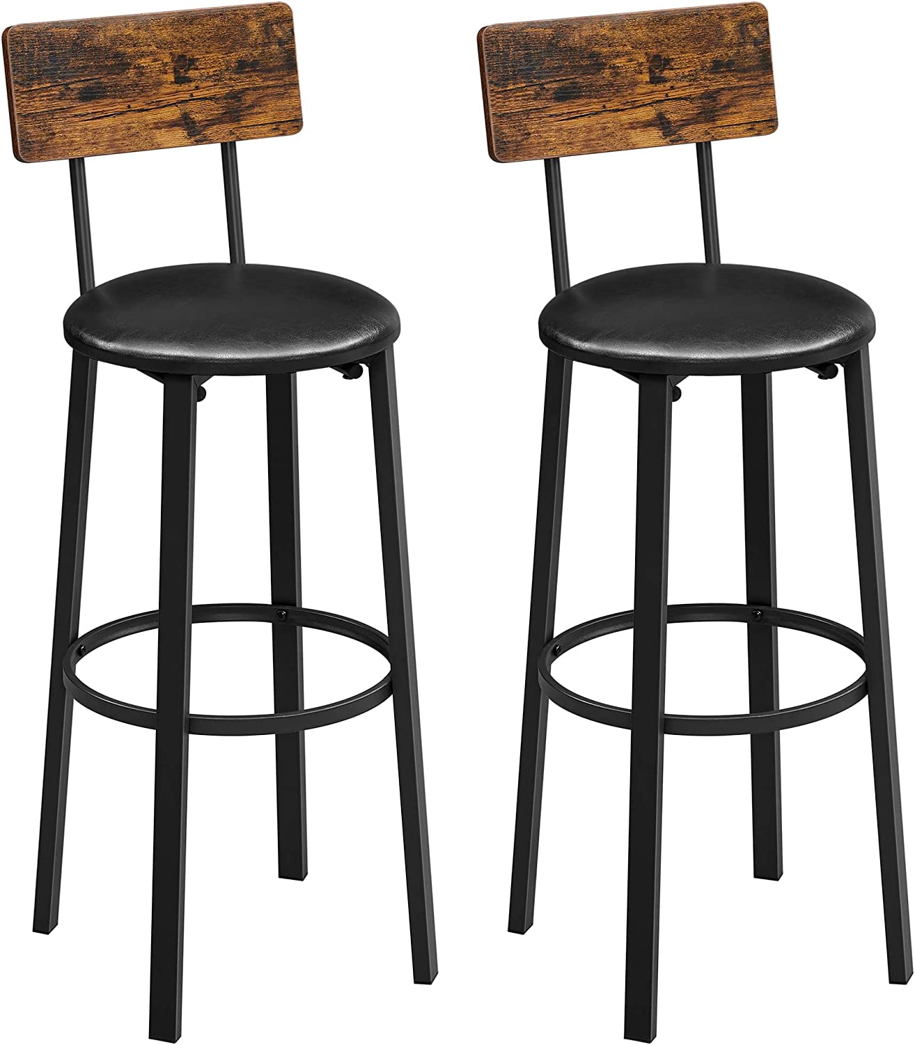 Lot de 2 chaises de bar rembourrées avec cadre en métal, dossier effet bois, style industriel VASAGLE