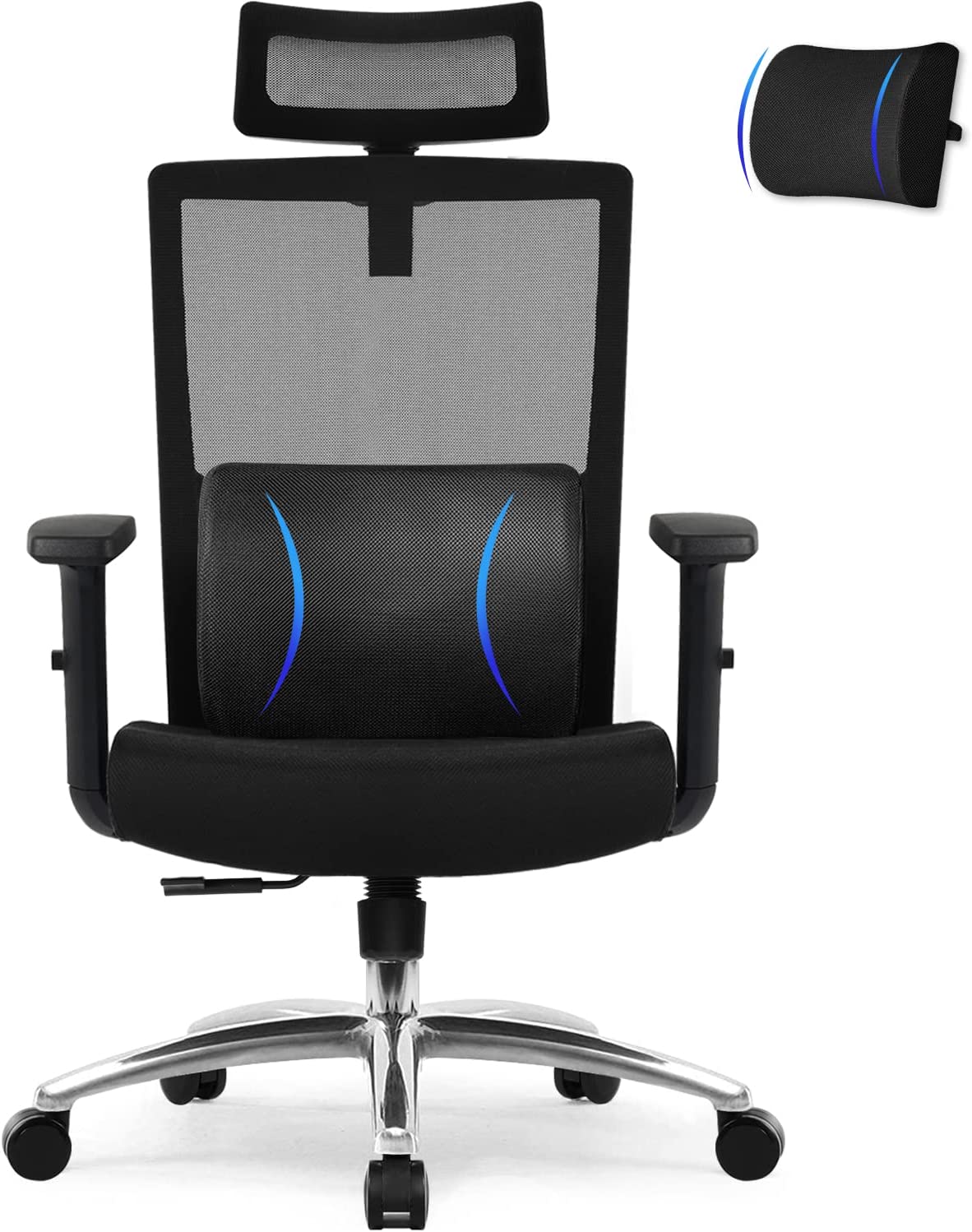Chaise de bureau ergonomique et confortable avec mousse à mémoire de forme, soutien lombaire et accoudoirs réglables Daccomax