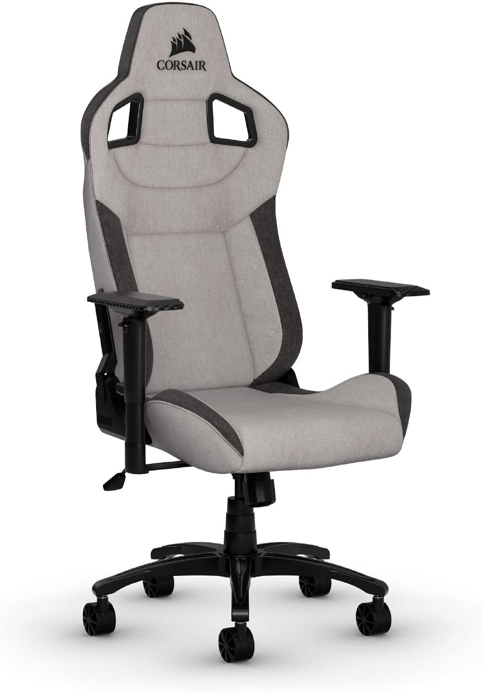 Chaise de jeu Corsair T3 en tissu polyester doux avec coussin pour la nuque, soutien lombaire et accoudoirs 4D