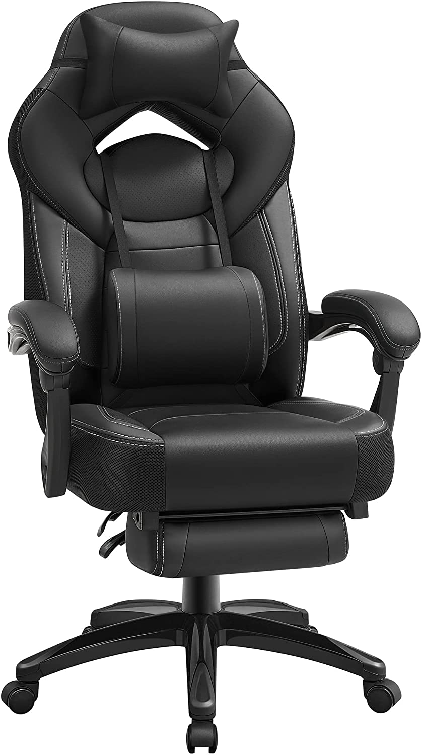 Chaise de gamer ergonomique avec appui-têtes réglables, support lombaire et repose-pieds télescopique SONGMICS