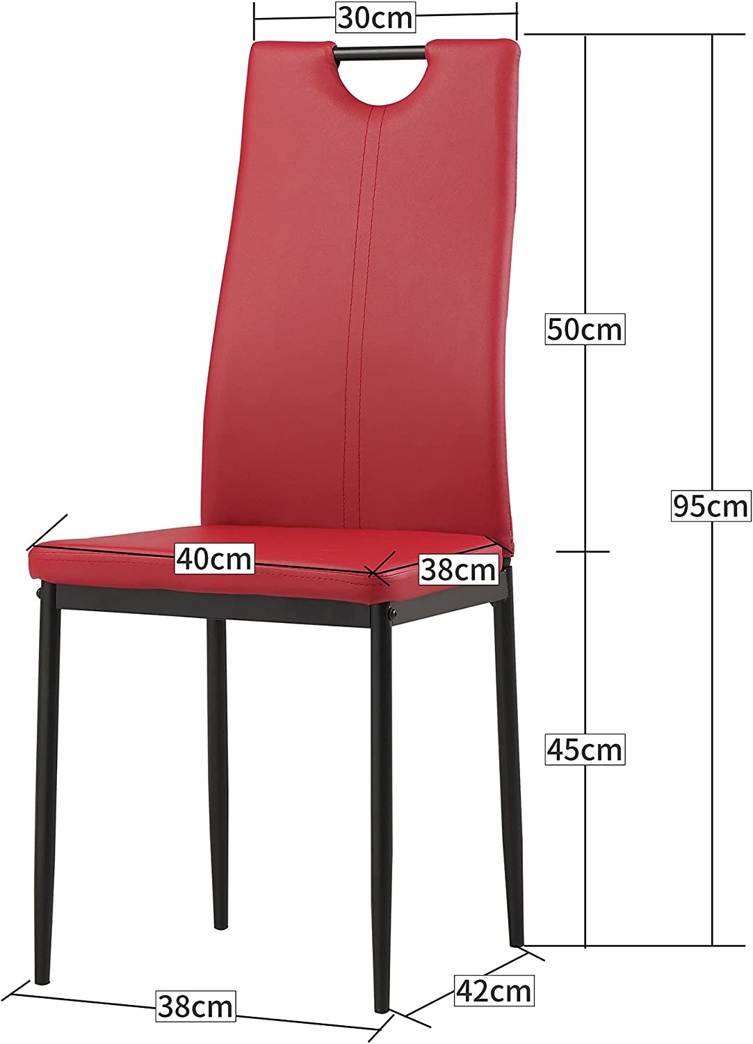 Dimensions Ensemble de 6 chaises de salle à manger en similicuir confortable et moderne Salerno