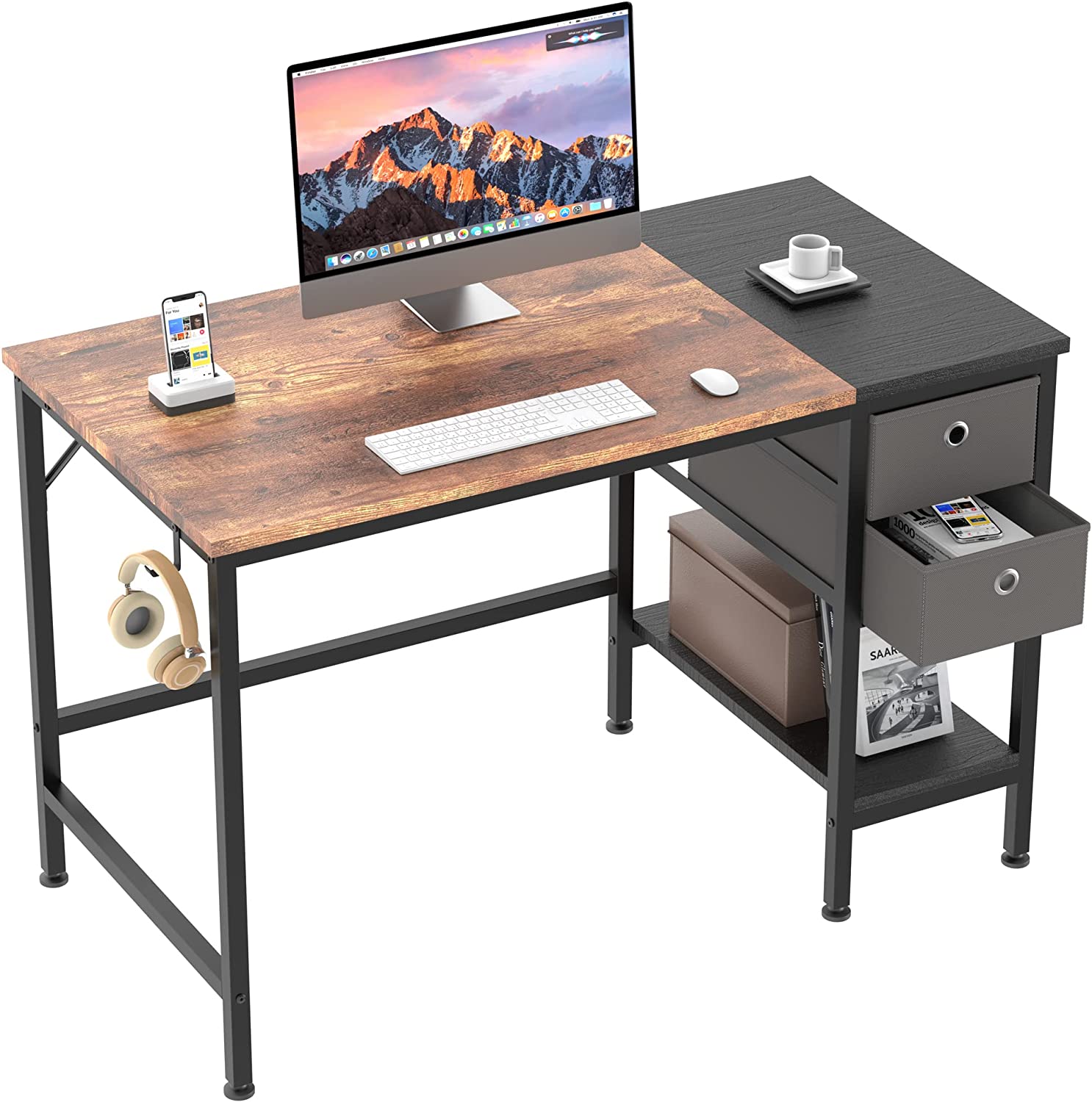 Bureau d'ordinateur en bois avec tiroirs de rangements conçu pour le travail à domicile par HOMIDEC