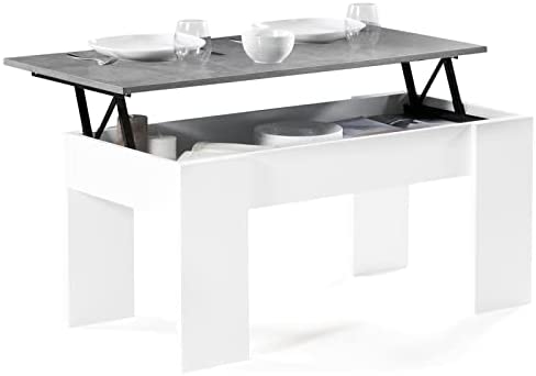 Table basse avec plateau relevable en bois blanc effet bêton Tara de la marque IDMarket