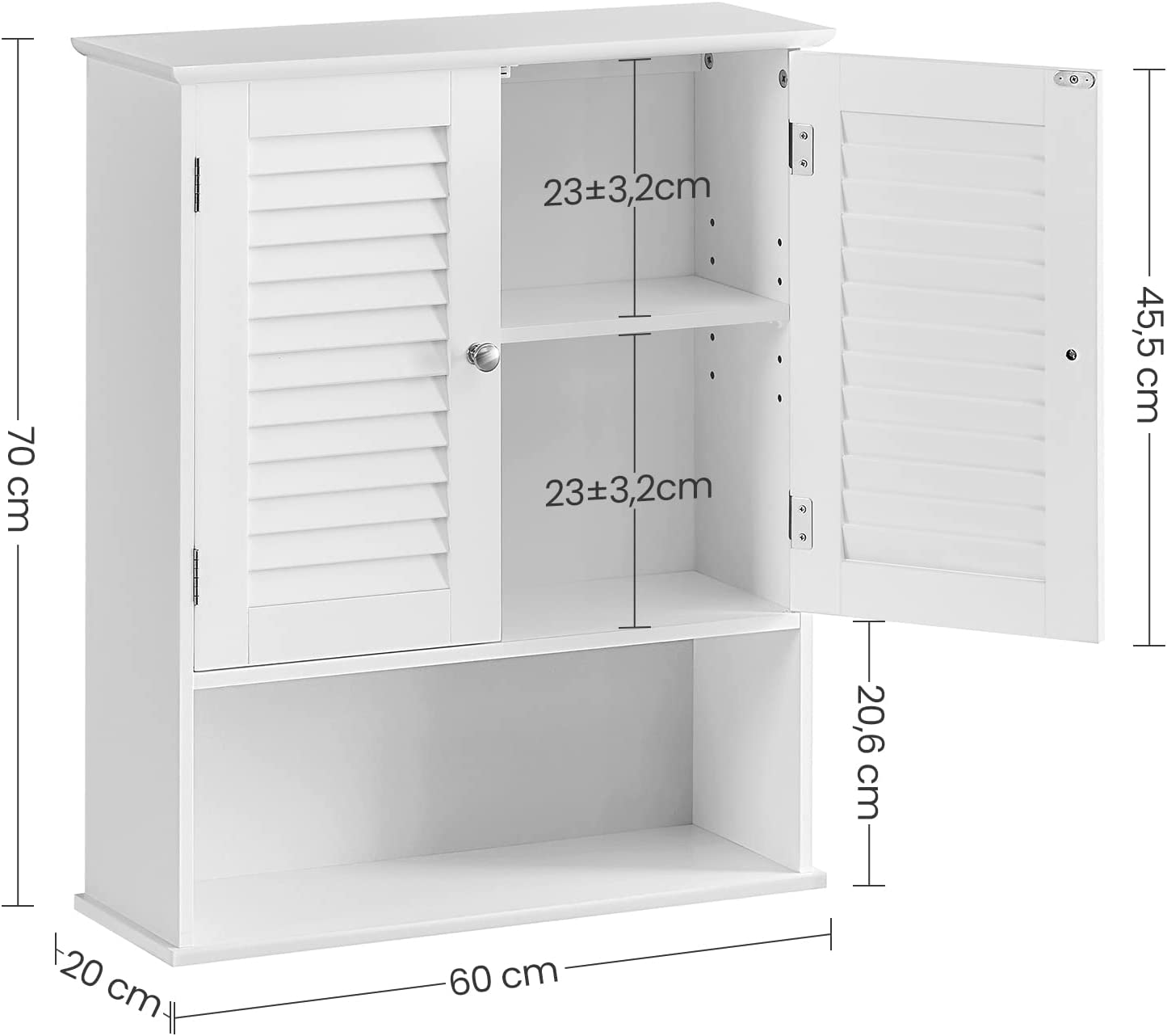 Dimensions Meuble de rangement Suspendu blanc pour Salle de Bains, Armoire à pharmacie BBC27WT VASAGLE
