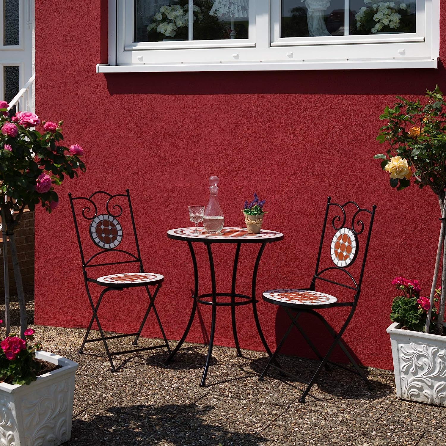 Installation Salon de Jardin style Mosaïque avec 2 Chaises et 1 Table Ronde TecTake