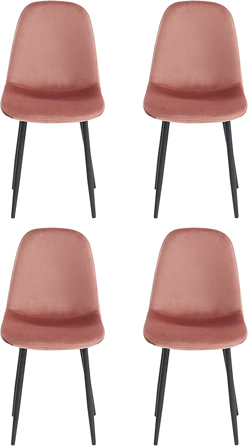 Lot de 4 chaises rembourrées avec revêtement en velours rose Lena