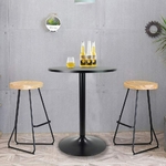 Ambiance Table haute de bar de forme ronde, couleur noire, plateau bois et structure acier KKTONER