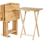 Ensemble de 4 tables plateaux pliants en bois avec support de rangement pour TV, salon, salle à manger