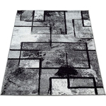 Tapis rectangulaire effet peint abstrait en noir, gris et anthracite de Paco Home